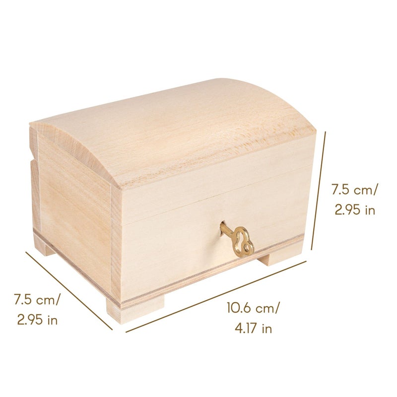 Creative Deco Small Wooden Jewelry Box | Lockable Storage Box with Lock & Key | 4.17 x 2.95 x 2.95 in | Plain, Unpainted & Unfinished | Keepsake Trinket Treasure Chest - Image 2